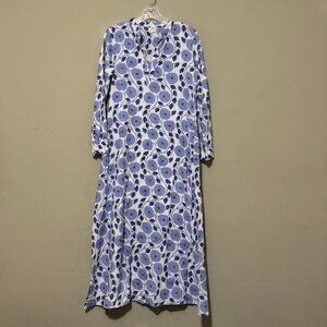 Livro Womens Blue White Floral Full Length Shirt Dress Long Sleeve Maxi Small